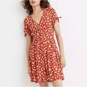 New Madewell Button Front Tie Sleeve Dress Womens Plus 14 Orange Floral